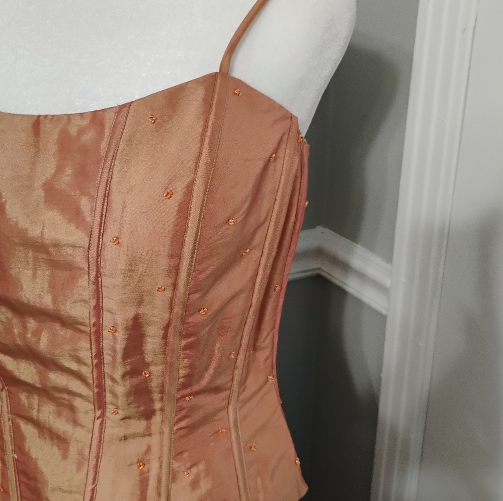 Vintage 2000s Terani Couture Two Piece Beaded Tassel Corset Skirt Set Sz 8 - Picture 2 of 7